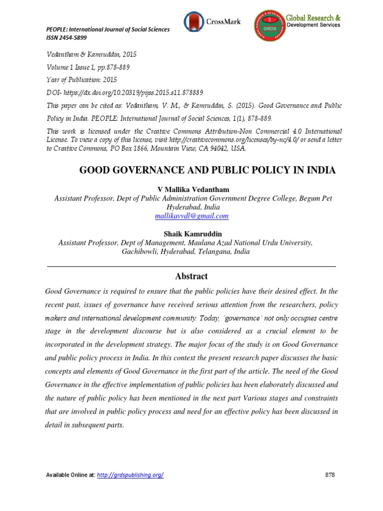 Good Governance and Public Policy in India | PDF | Governance | Good ...
