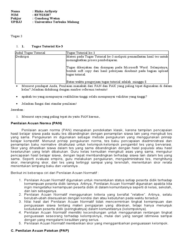 Tugas Iii Evaluasi Pembelajaran Di SD . | PDF | Karier & Perkembangan ...