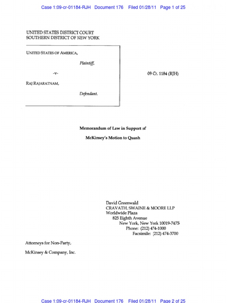 McKinsey's Motion to Quash Subpoena