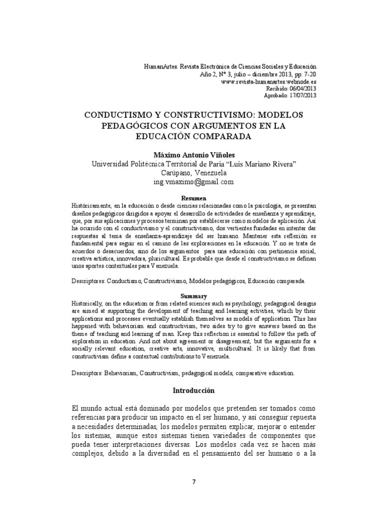 Conductismo y Constructivismo en Educación | PDF | Constructivismo ...