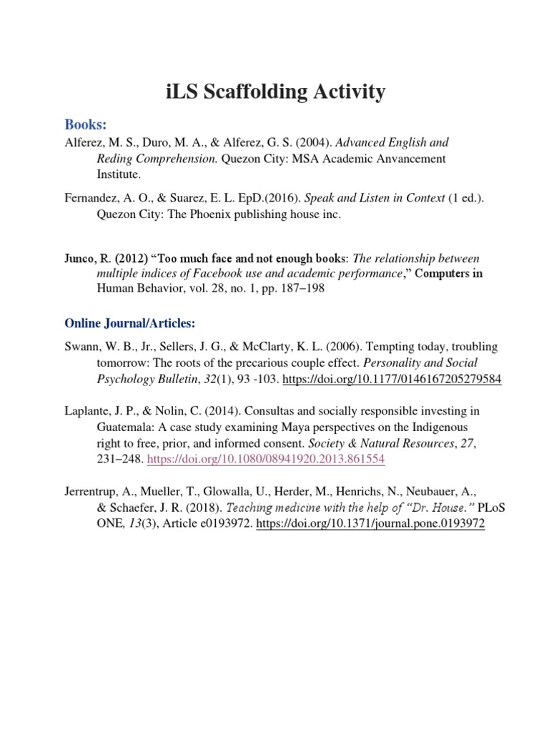 iLS Scaffolding Activity Resources | PDF