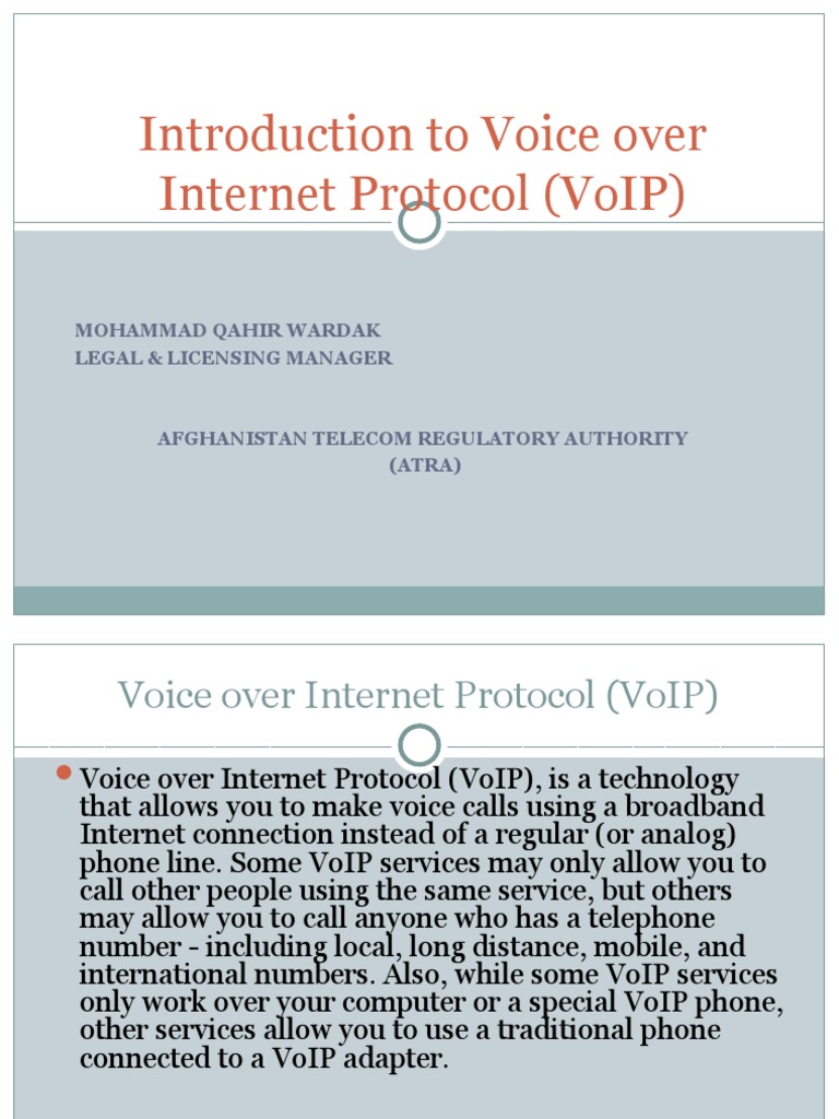 Introduction To Voice Over Internet Protocol (Voip) : Mohammad Qahir ...