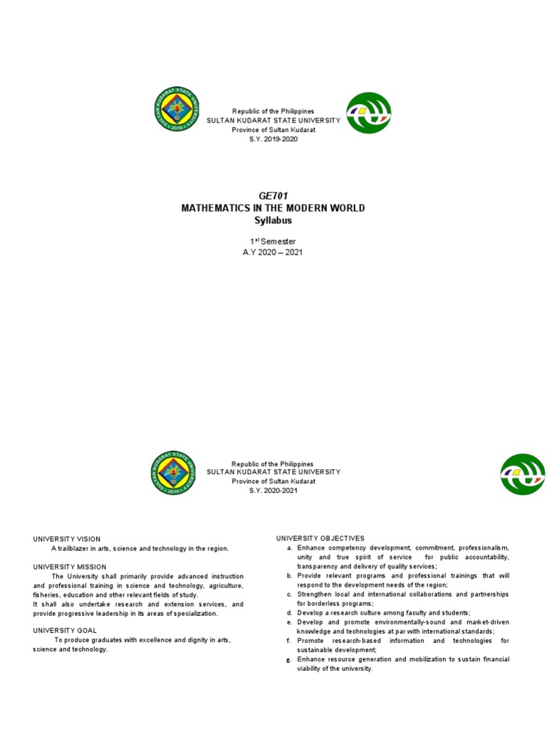 SKSU Mathematics Course Syllabus 2020-2021 | PDF | Reason | Teaching ...