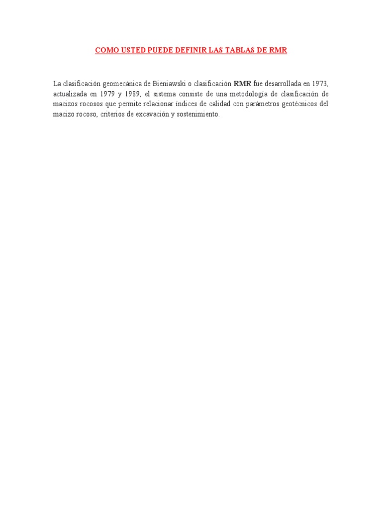Tablas de RMR | PDF