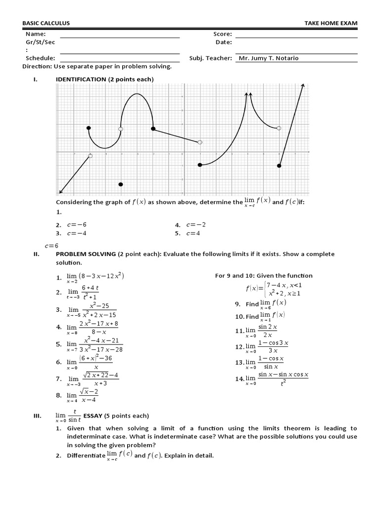 Basic Calculus Take Home Exam | PDF | Mathematical Analysis | Analysis