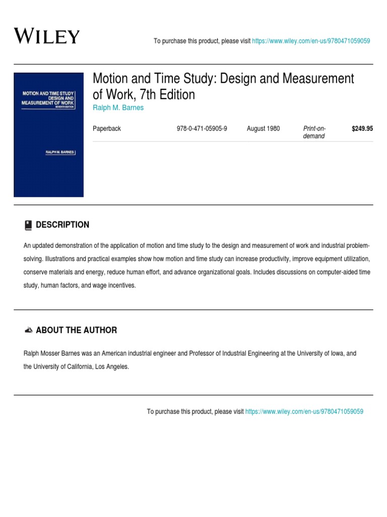 Wiley - Motion and Time Study - Design and Measurement of Work, 7th ...