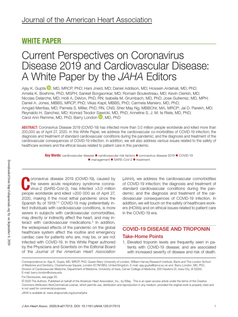 Current Perspectives On Coronavirus Disease 2019 and Cardiovascular ...