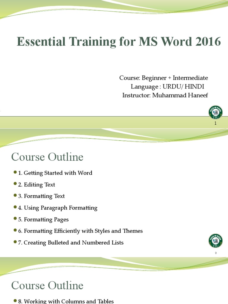 MS Word 2016 Training in Urdu/Hindi | PDF | Computing | Software