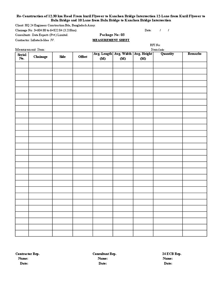 Kanchon Bridge Measurement Sheet | PDF | Road Transport | Business