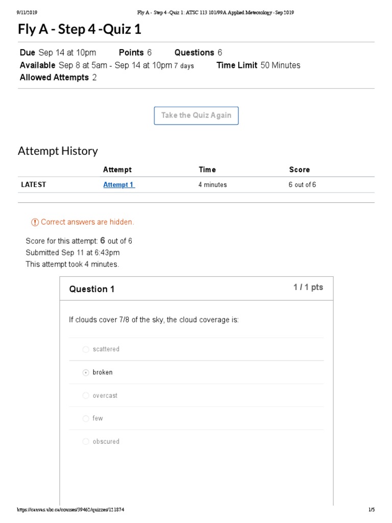 ATSC 113 Quiz: Cloud Coverage & Ceiling | PDF | Cloud | Altitude
