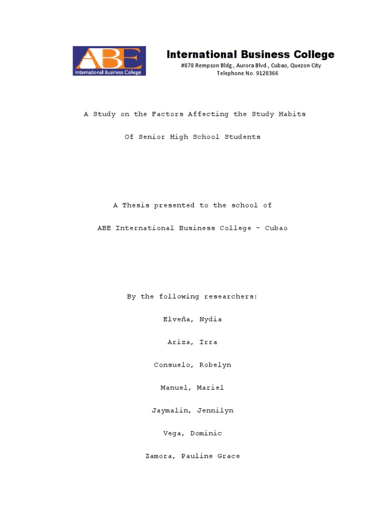Factors Influencing Study Habits in High School | PDF | Teachers ...
