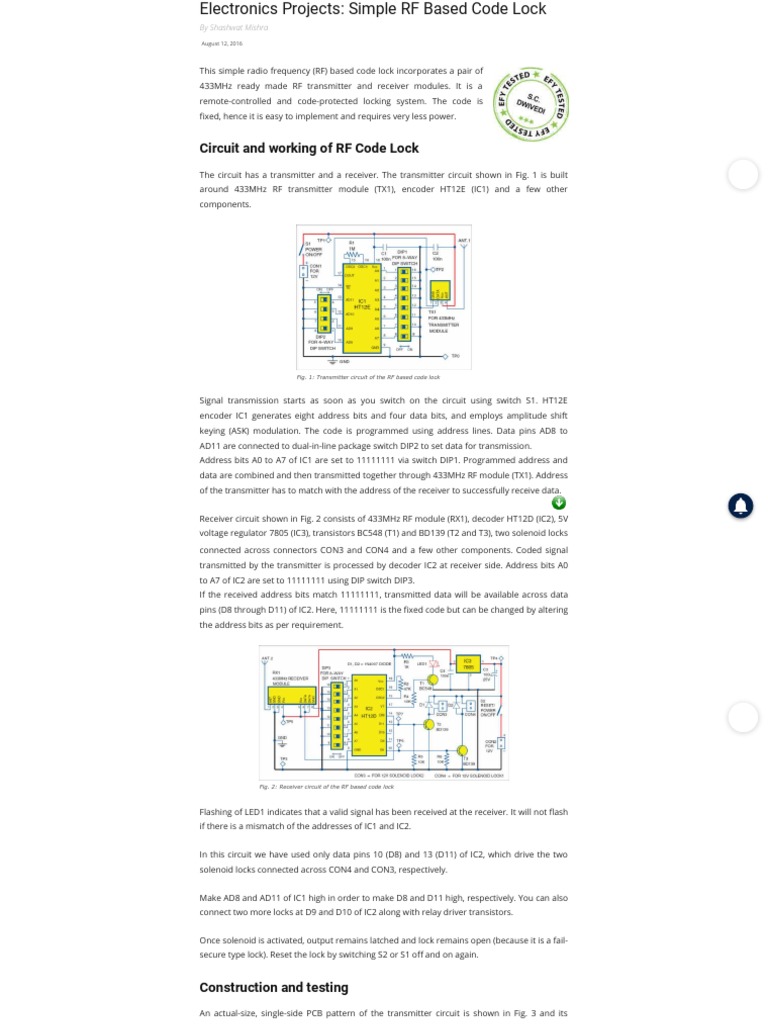 Simple RF Code Lock Circuit Guide | PDF | Transmitter | Electronic Circuits