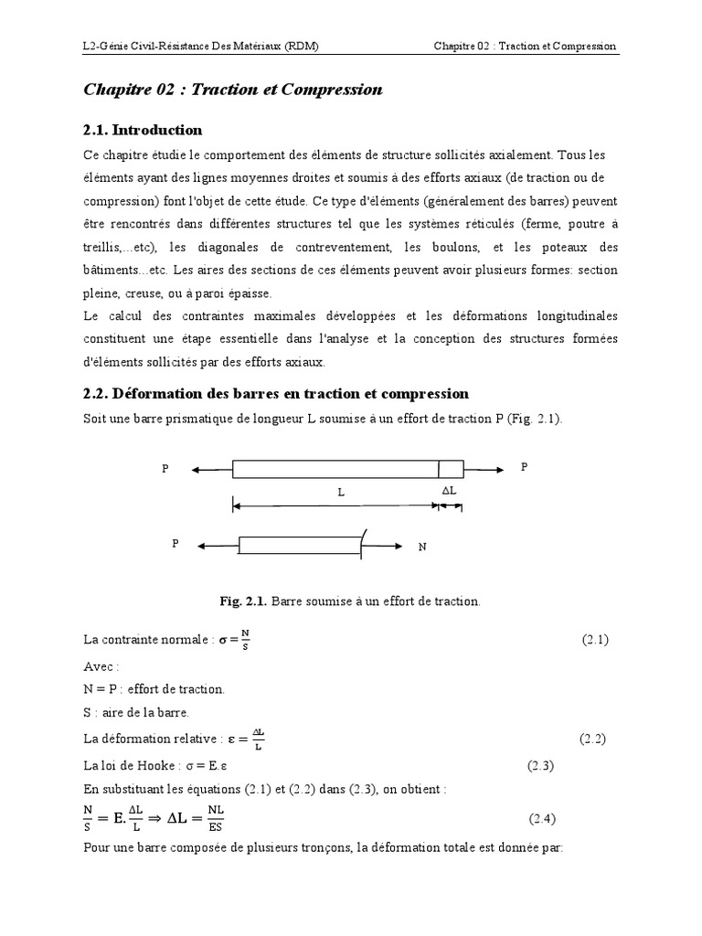 Traction et Compression en RDM PDF Résistance des matériaux — free download