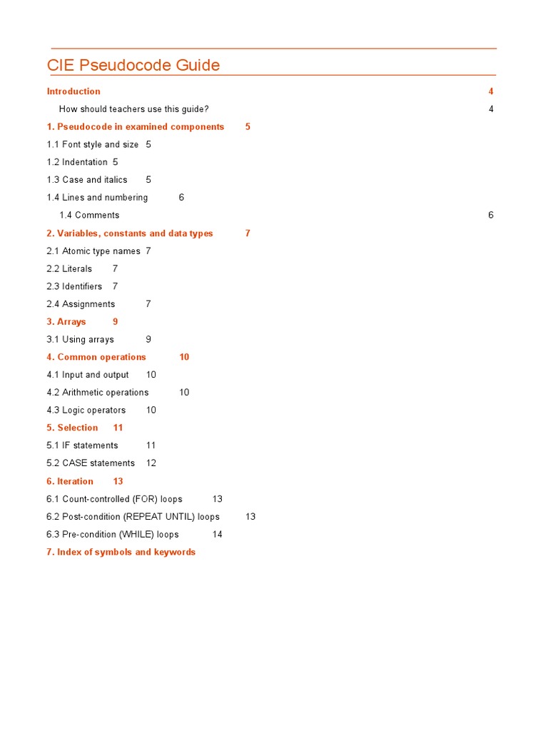 CIE Pseudocode Guide | PDF | Control Flow | Boolean Data Type