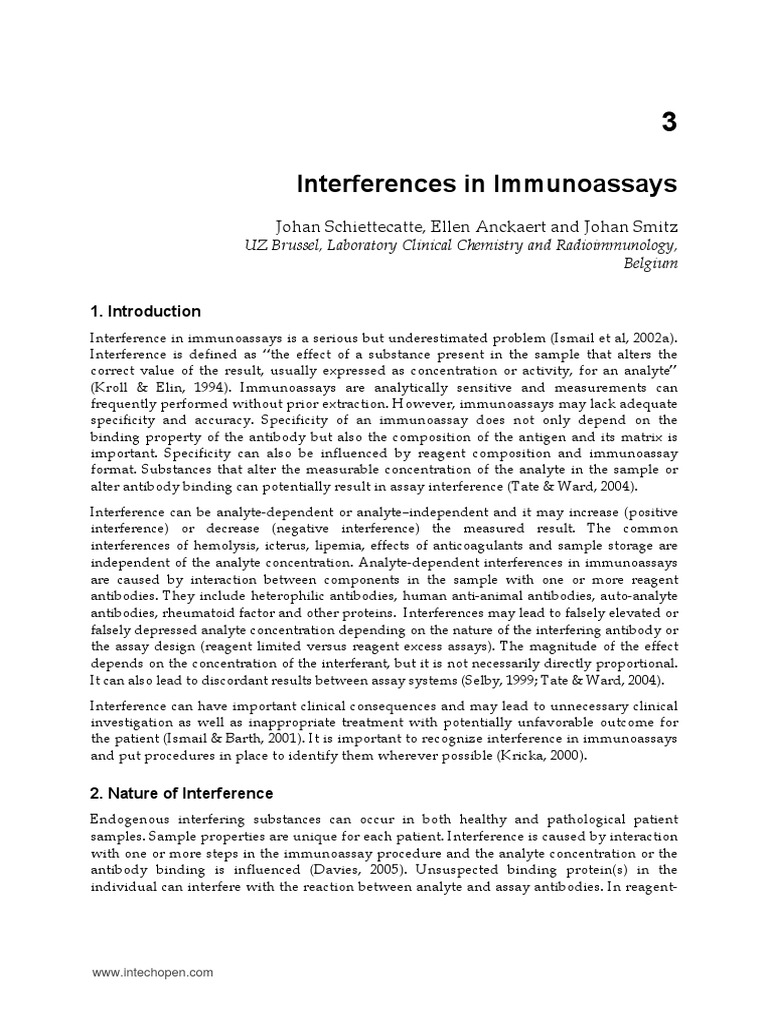 Interferences in Immunoassays PDF | PDF | Immunoassay | Antibody