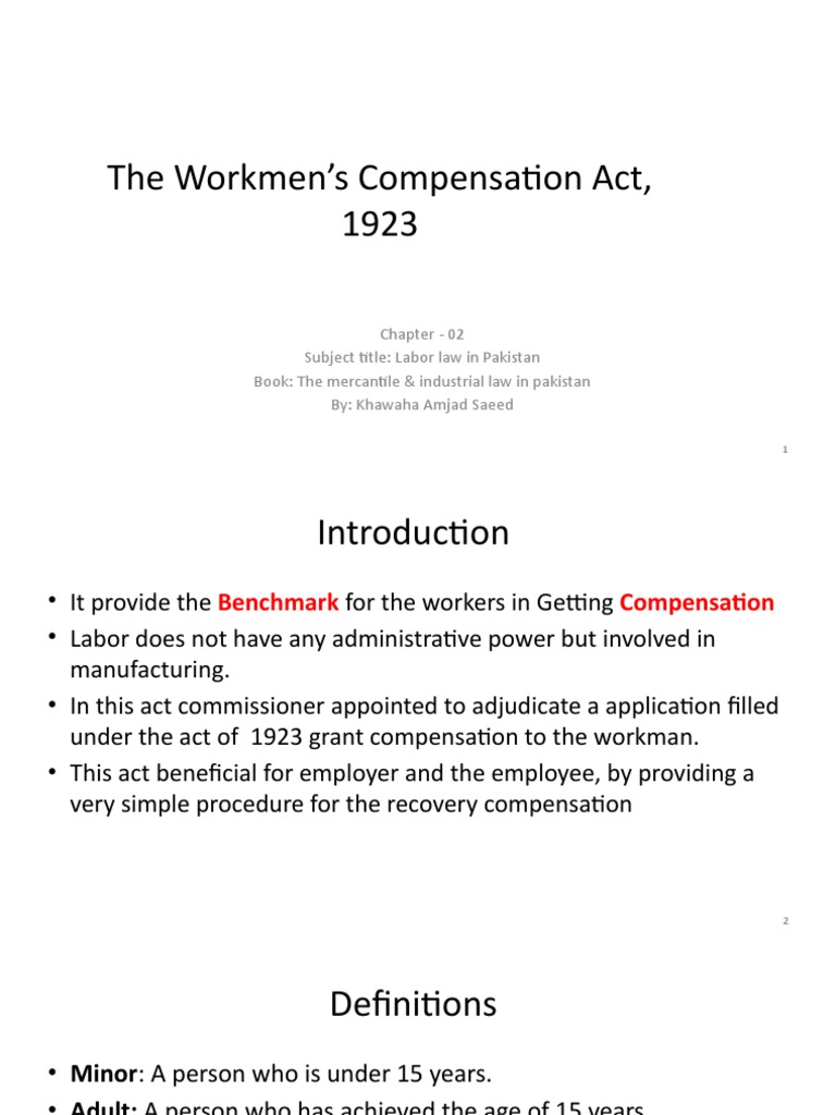 The Workmen's Compensation Act, 1923 | PDF | Workers' Compensation ...