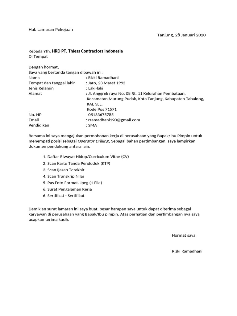 Download 68+ Contoh Surat Surat Lamaran Kerja Operator Produksi Gratis Terbaru