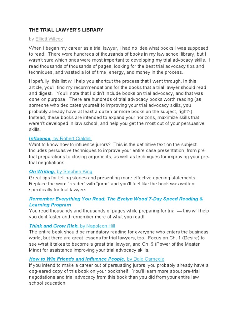 The Definitive Reading List for Aspiring Trial Lawyers Essential Books