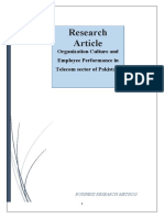 Research Article: Organization Culture and Employee Performance in Telecom Sector of Pakistan