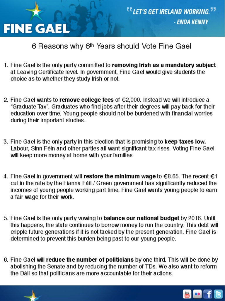 Vote Fine Gael: 6 Key Reasons for Students | PDF