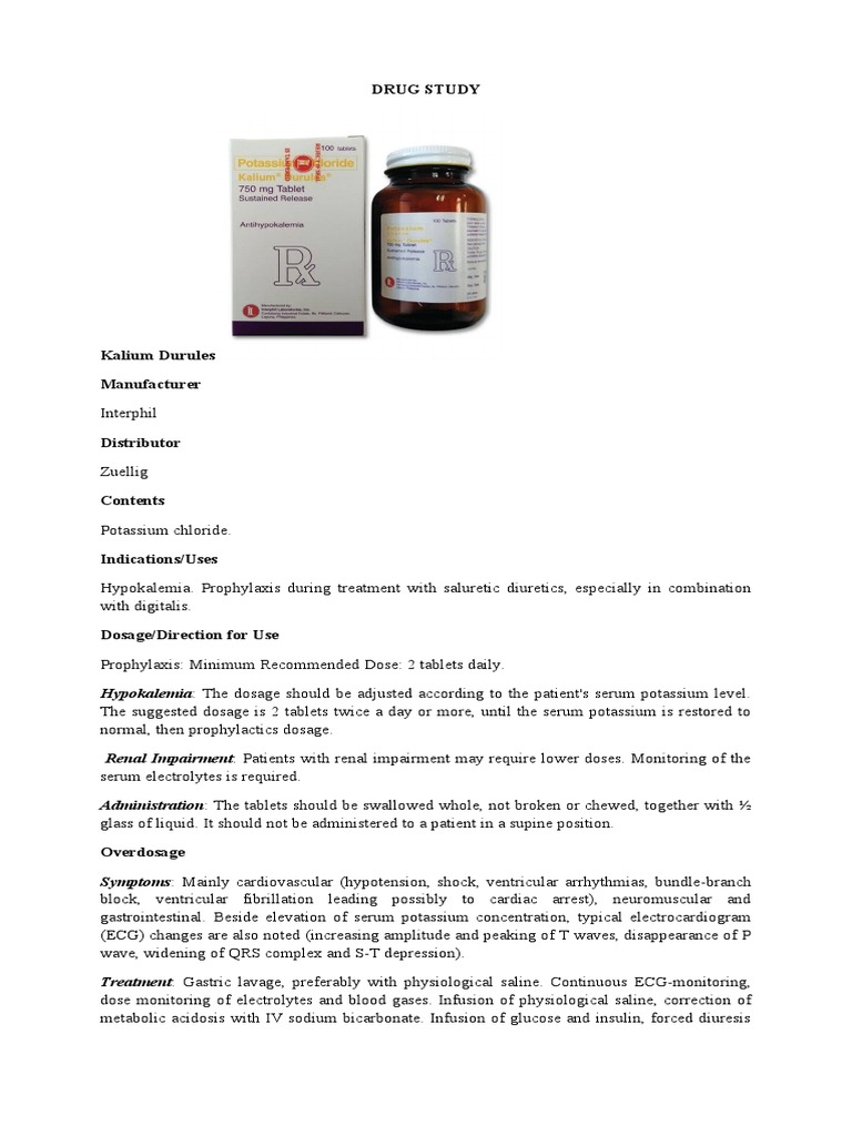 Kalium Durule 750 mg Overview | PDF | Potassium | Diet & Nutrition