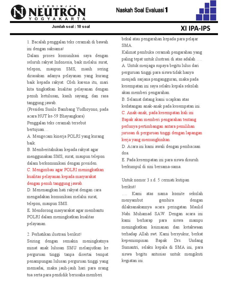 Soal Evaluasi Teks Ceramah