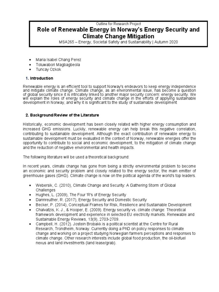 Role of Renewable Energy in Norway's Energy Security and Climate Change ...