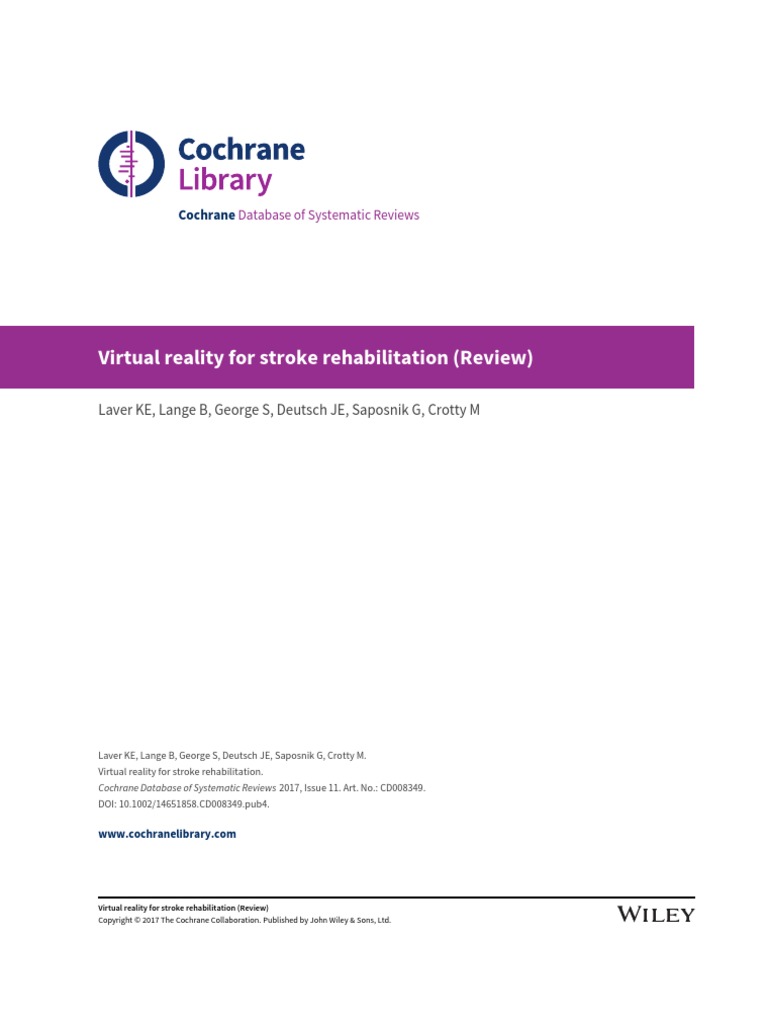 Virtual Reality For Stroke Rehabilitation (Review) : Cochrane | PDF ...