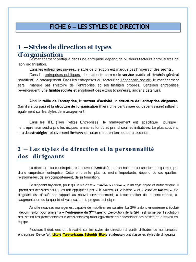 Les 4 styles de direction selon Likert | PDF | Science | Science et ...