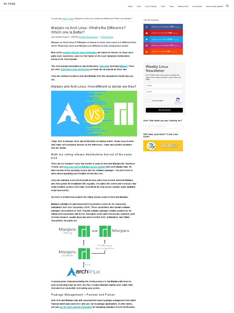 Manjaro vs Arch Linux: Key Differences | PDF | Desktop Environment | Unix