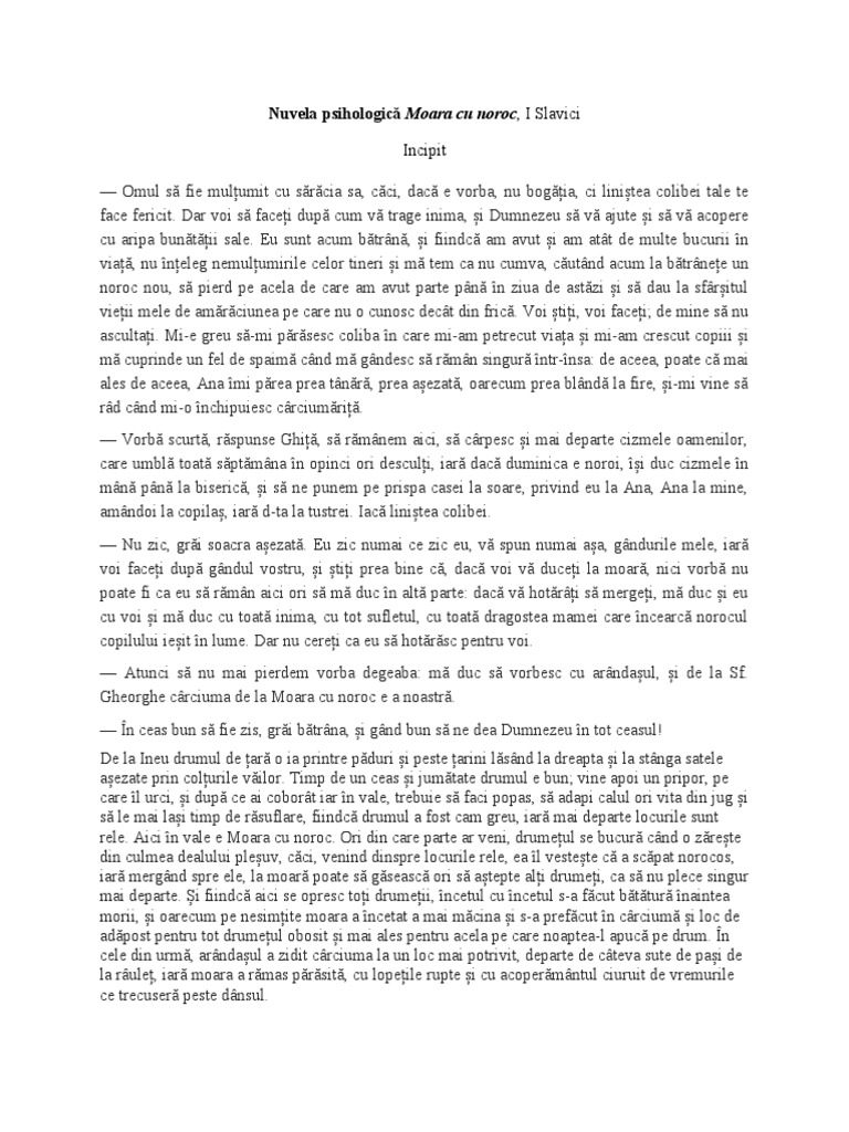 Relatia Incipit Final Moara Cu Noroc Moara Cu Noroc Fisa de Lucru Incipit | PDF