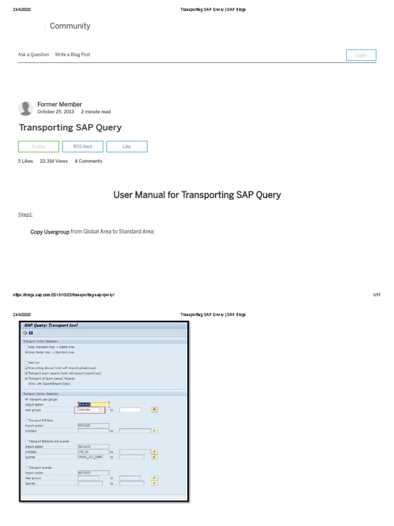 Transporting SAP Query - SAP Blogs | PDF | Online Services | Web 2.0