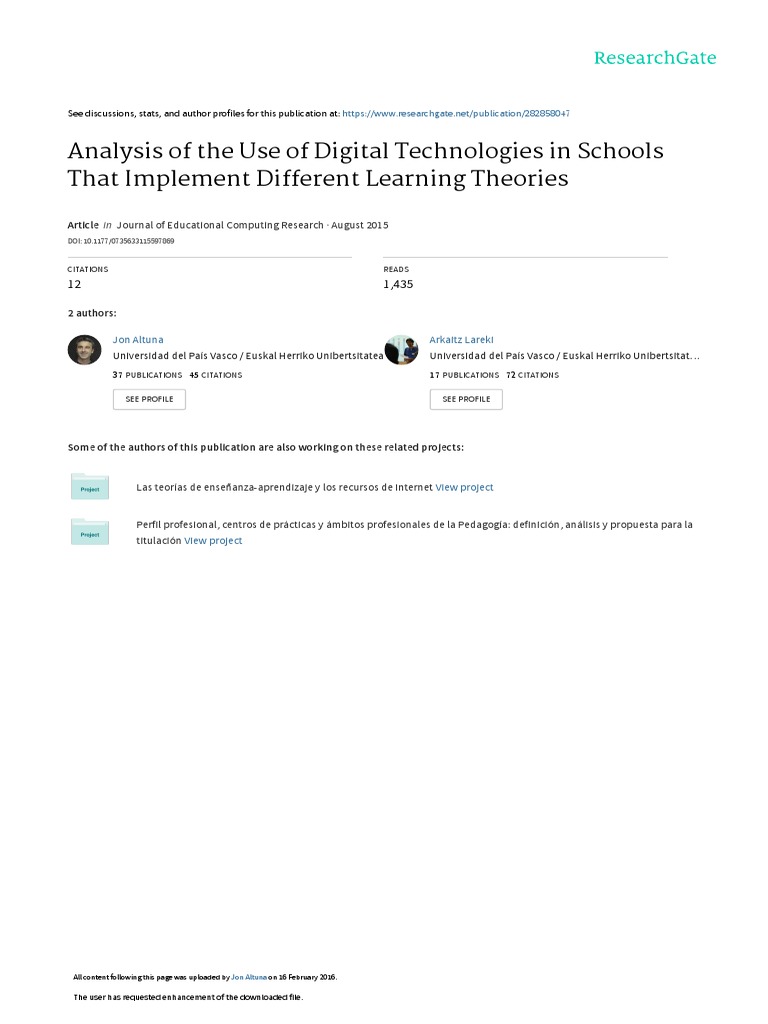 Digital Technologies in Learning Theories | PDF | Constructivism ...