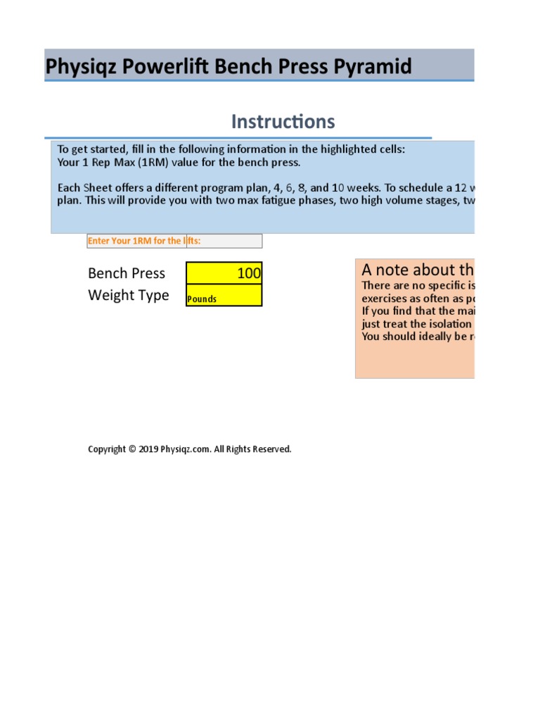 Physiqz Bench Press Pyramid Program | PDF | Weight Training | Athletic  Sports