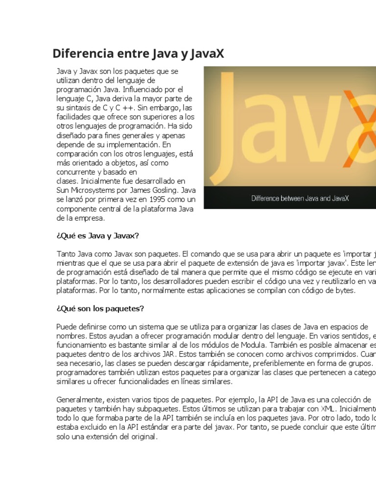 Diferencia Entre Java y JavaX | PDF | Java (lenguaje de programación ...