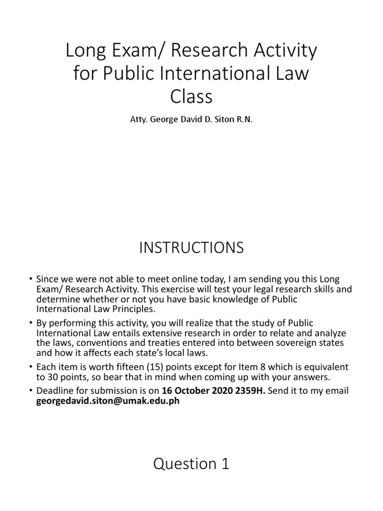 Public International Law Exam Instructions | PDF | Politics | Social ...