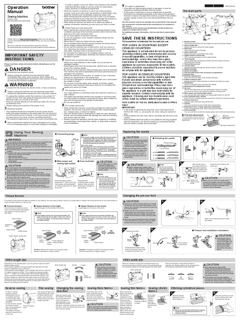 Brother Operation Quick Sheet PDF Sewing Machine Ac Power Plugs