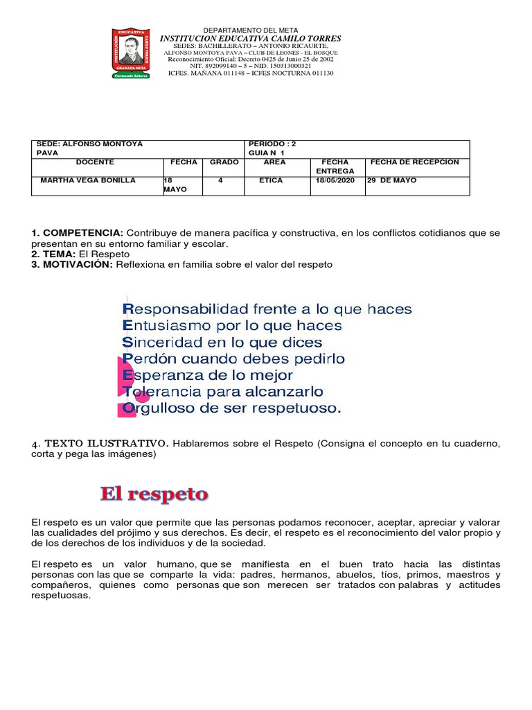 Guía sobre el Valor del Respeto | PDF | Conceptos psicologicos ...