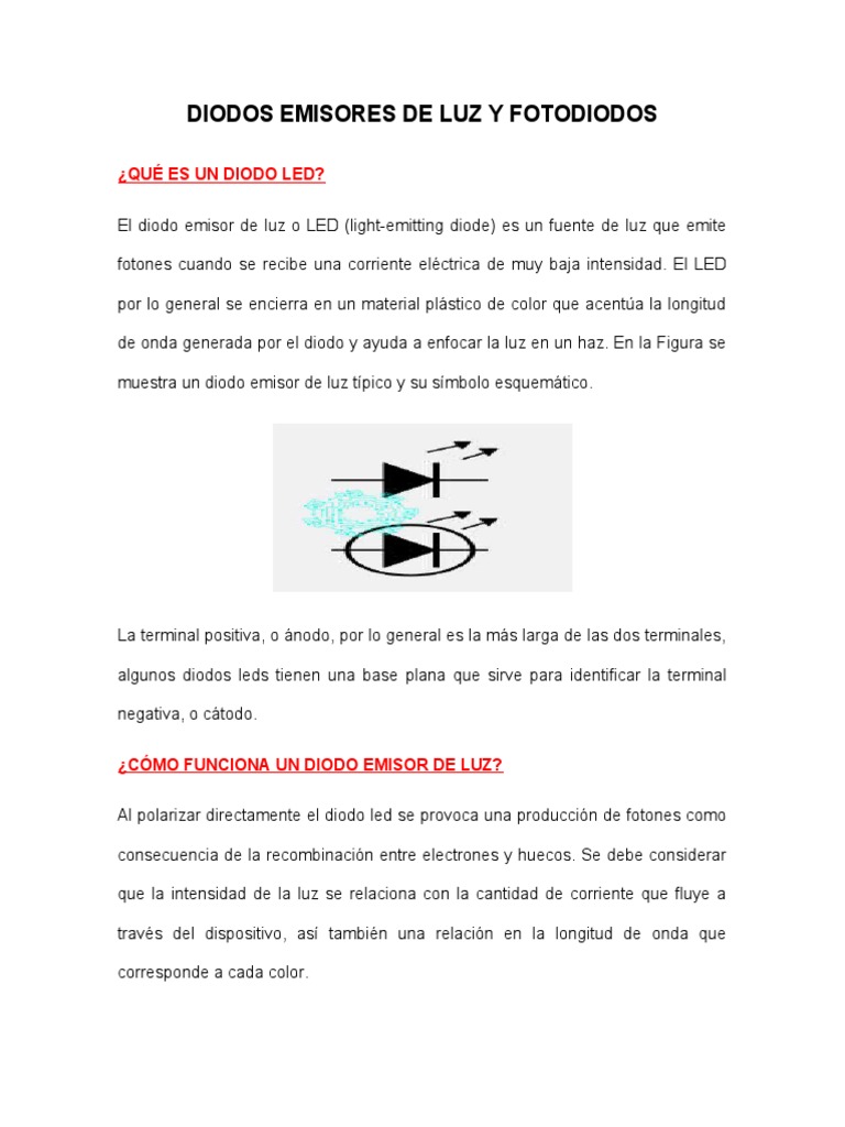 Diodos LED y Fotodiodos: Funcionamiento y Tipos | PDF | Diodo emisor de ...