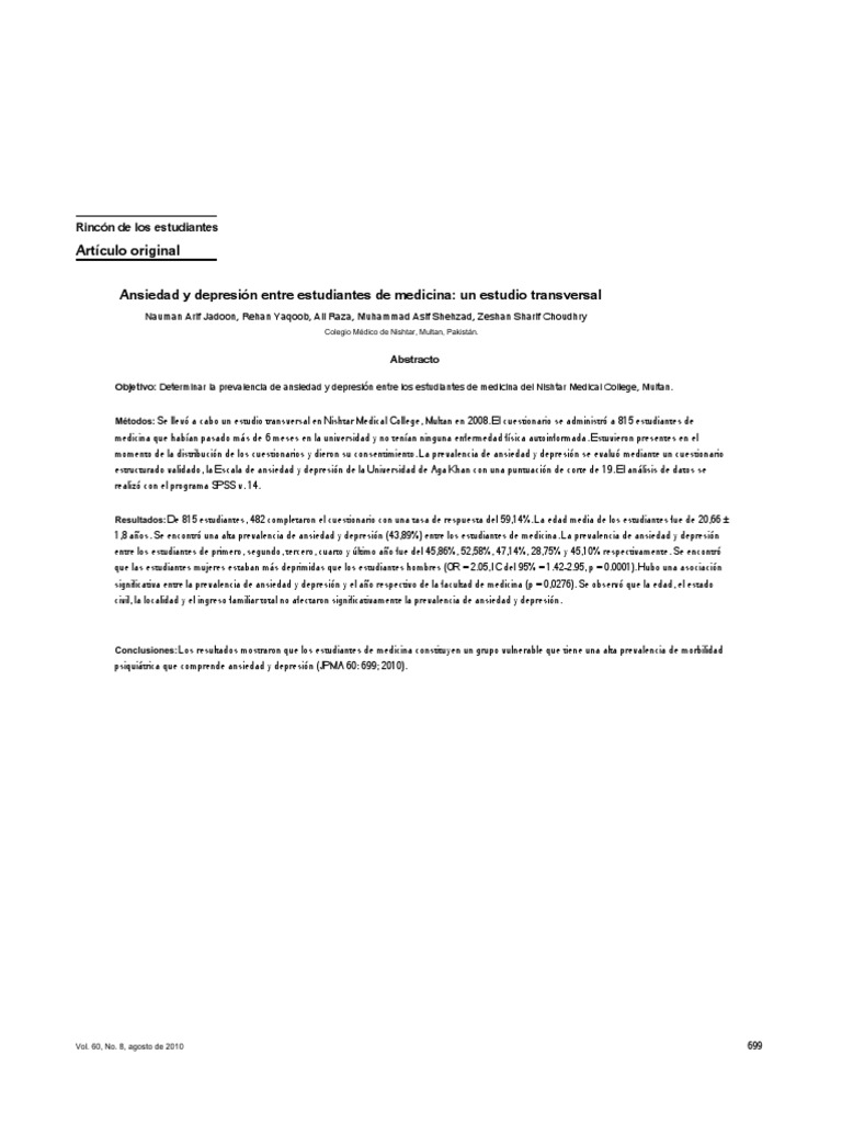 Ansiedad y Depresión en Estudiantes de Medicina | PDF | Depresión ...
