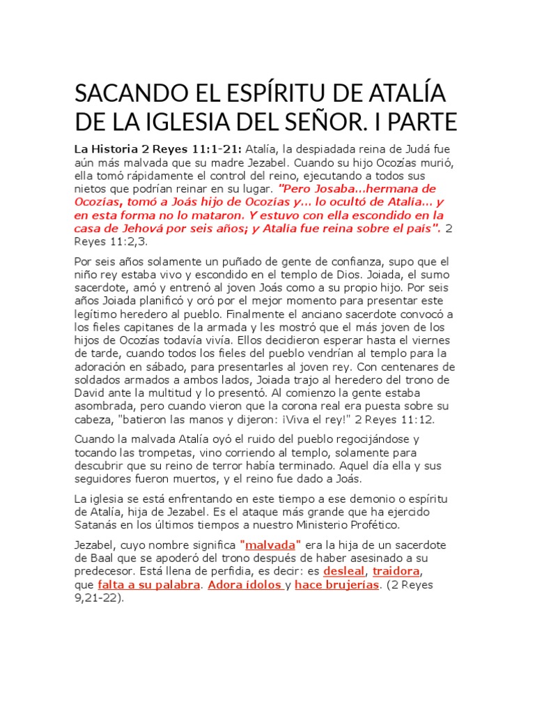Sacando El Espíritu de Atalía de La Iglesia Del Señor PDF Sacerdote