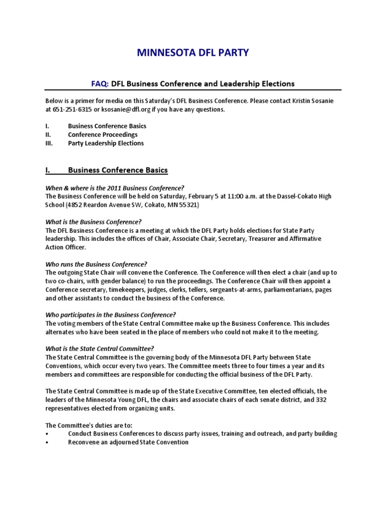 2011 Business Conference FAQ | PDF | Elections | Political Events