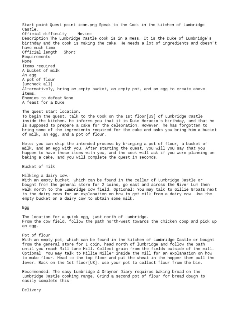 OSRS Optimal Quest Order Guide Cooks Assistant PDF Cakes Breads