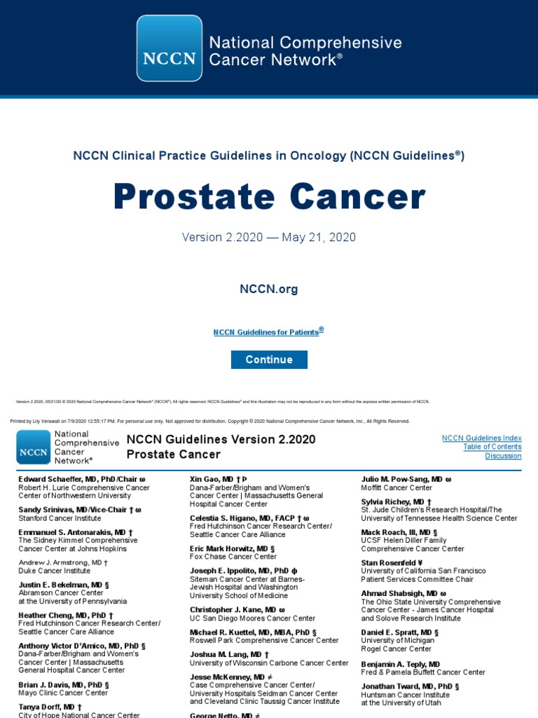 NCCN Guideline Prostate Cancer 2020 | PDF | Prostate Cancer | Metastasis