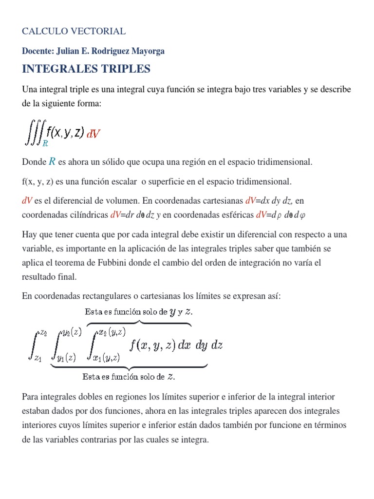 Integrales Triples | PDF | Integral | Sistema coordinado