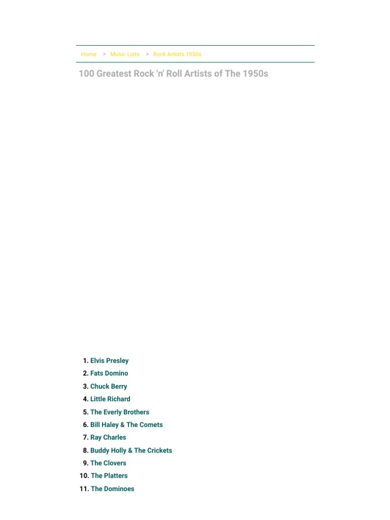 100 Greatest Rock 'N' Roll Artists of The 1950s PDF Rock And Roll
