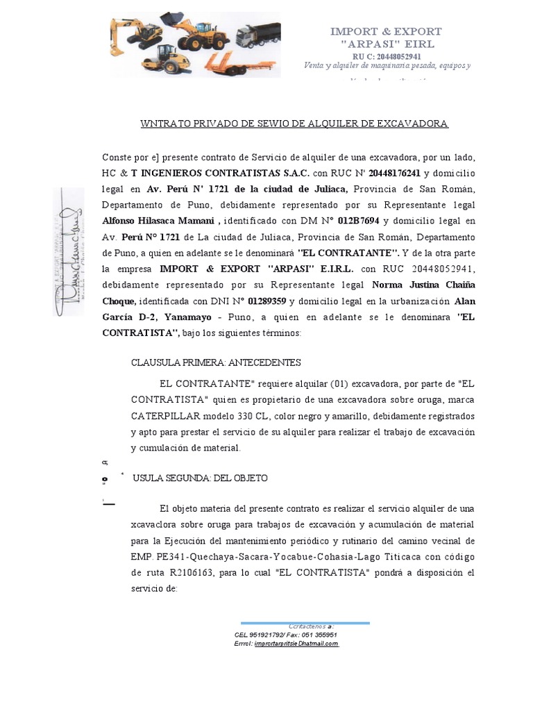 Alquiler de Excavadora para Proyecto | PDF