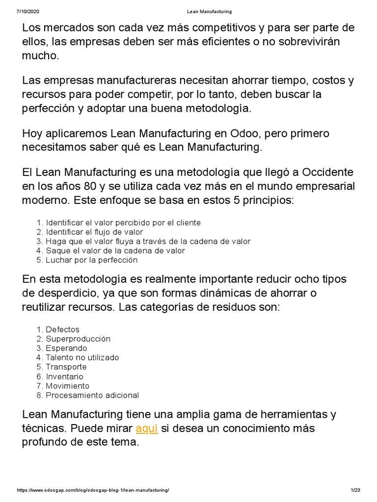 Implementación de Lean Manufacturing en Odoo | PDF | Lean Manufacturing ...