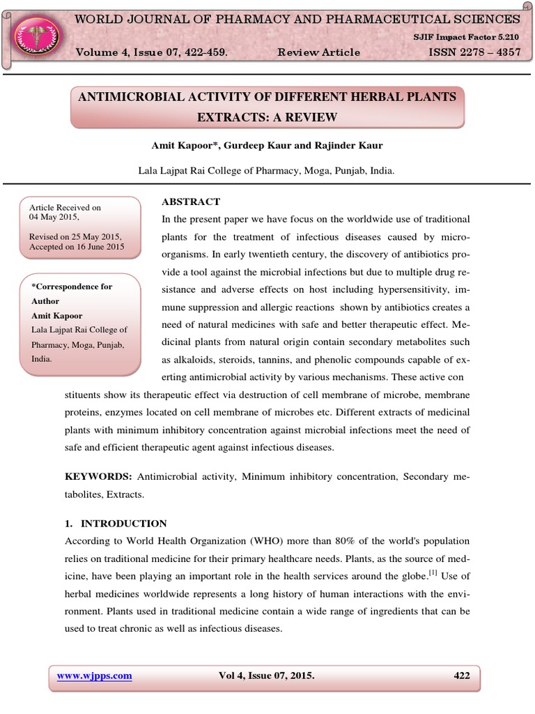 Antimicrobial Activity of Herbal Extracts | PDF | Antimicrobial | Bacteria
