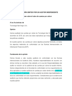 Informe de Auditoria sobre la integracion de Cuentas por Cobrar.